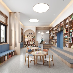 现代幼儿园绘本室3D模型下载